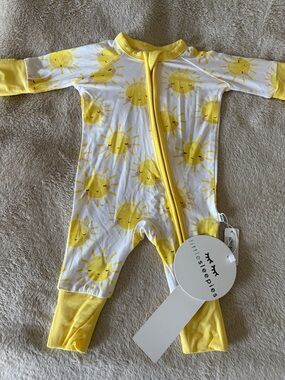 Little Sleepies Yellow & White Sunny Sun Print Footie